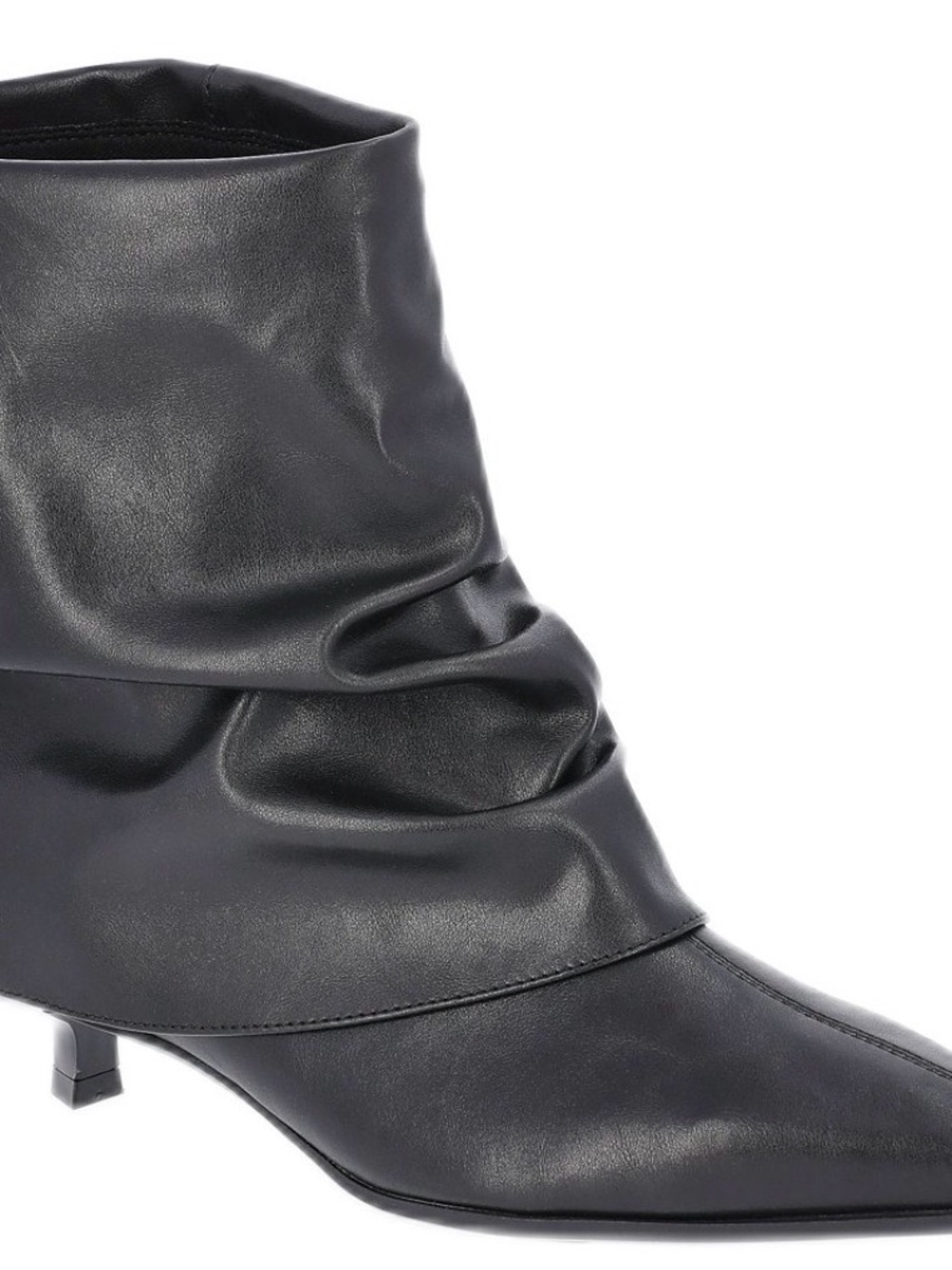 Black Slouch Pointed-Toe Kitten Heel Ankle Boots